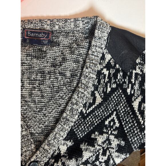 Vintage 90s Black White Cosby Button Front Cardigan Mens Large Funky Grandpa Dad - Picture 6 of 8